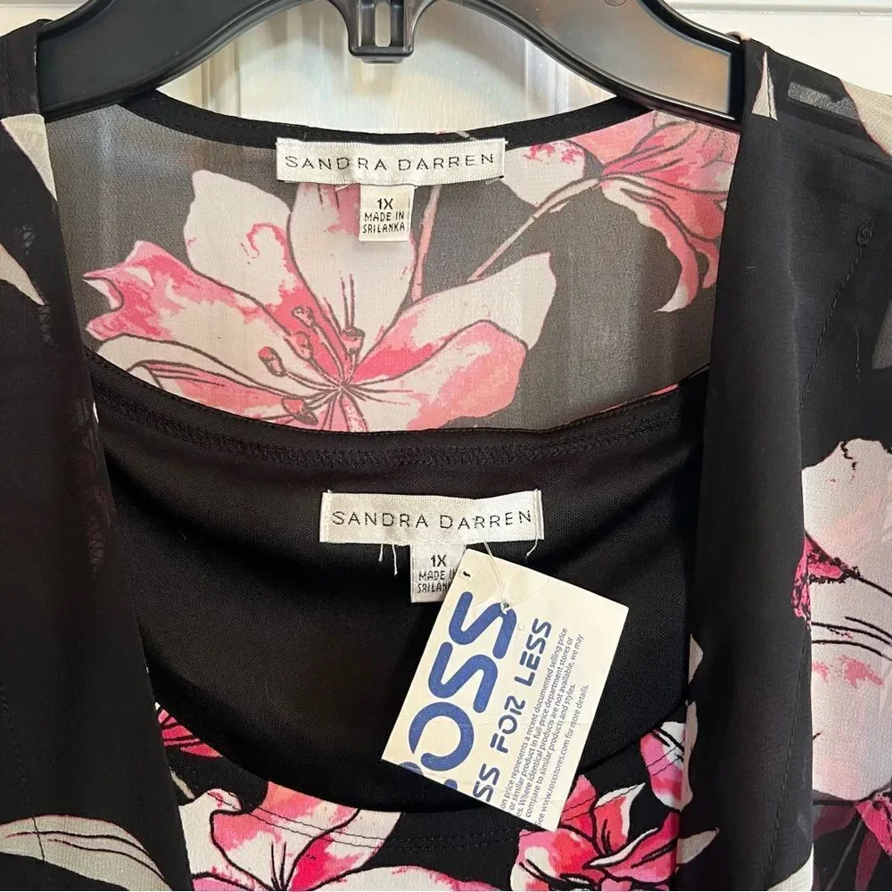 Sandra Darren Black and Pink Floral Dress